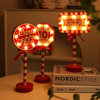 Cross-border new Christmas sign STOP decorative lights wooden Christmas holiday window desktop atmosphere LED lights