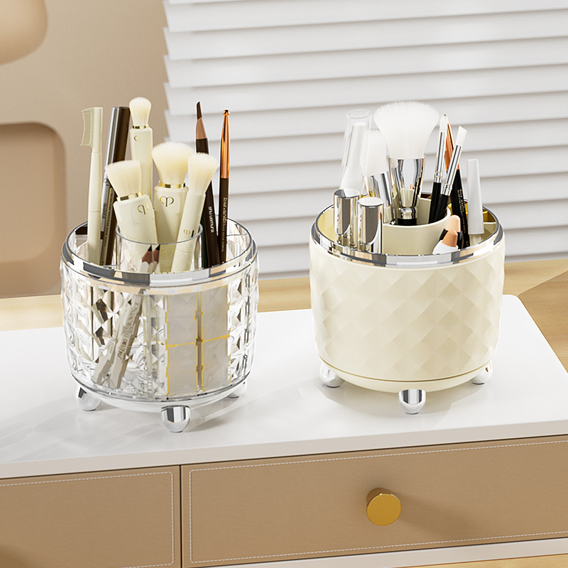 Cosmetic Storage Box High-end Light Luxury Desktop Makeup Brush Storage Rotatable Dressing Table Dust-proof Storage Bucket