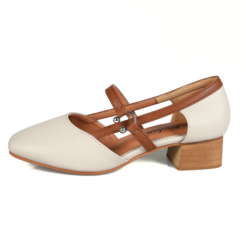 2022 new autumn low skin color viscose shoes daily spot average size square head flat heel solid color single-layer shoes