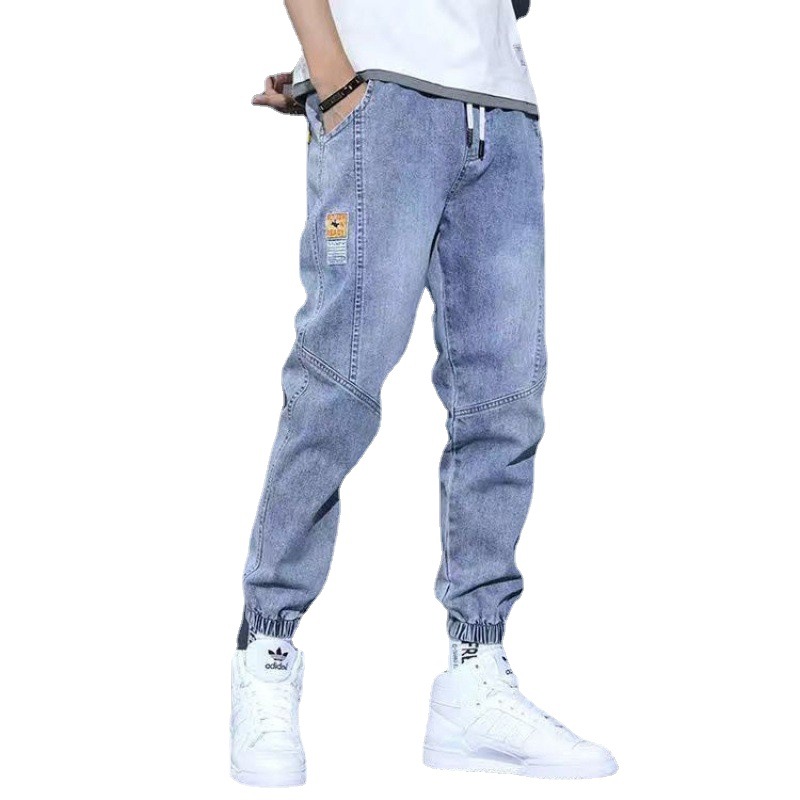 Elastomic Jeans Men's Summer Large Size Trendy Brand Loose Cropped Pants Mid-Waist Harlan Leg Sports Casual Pants
