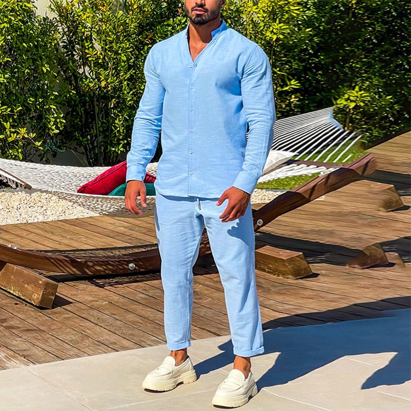 Cross-border European and American autumn and winter men's suit AliExpress Amazon hot sale new long-sleeved trousers two-piece set solid color fashion