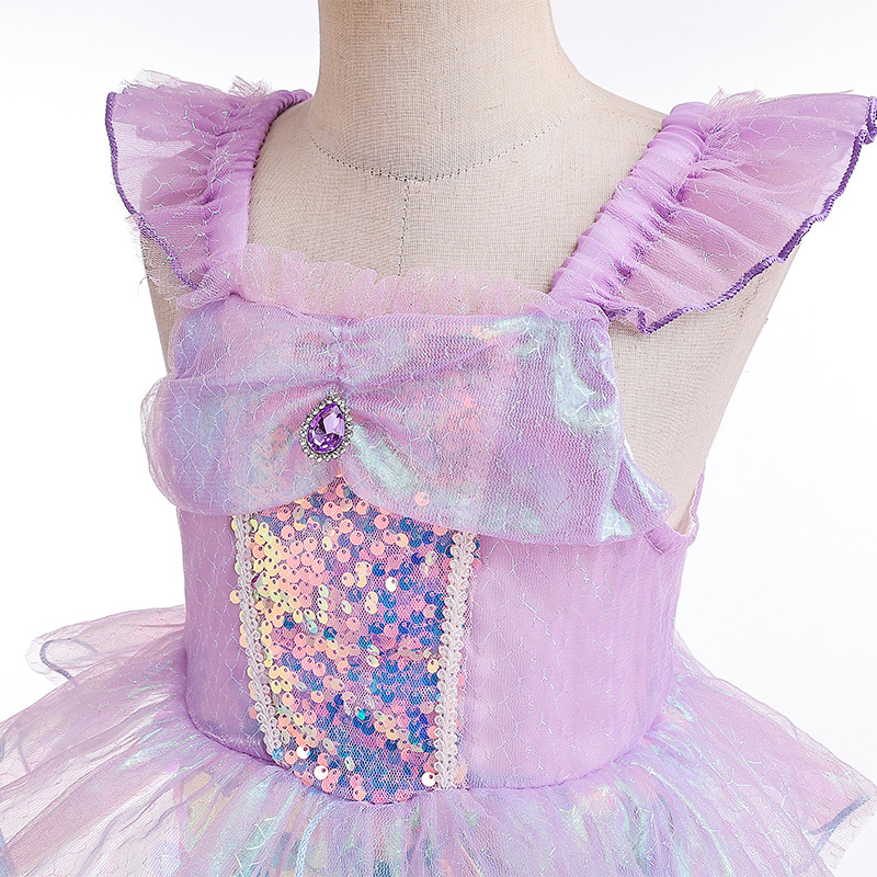 Girls Mermaid Ariel Princess Dress Sequin 2024 New Mermaid Ji Fishtail Dress Western Style Dress