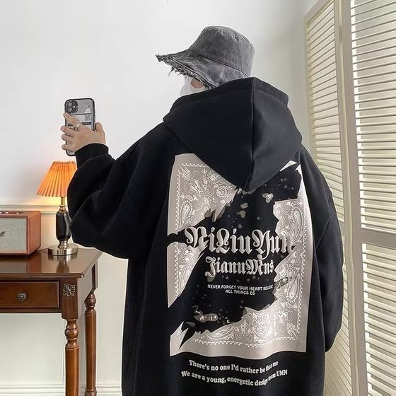 American retro sweater men's spring and autumn hiphop fashion brand ins loose plus size vintage couple hooded jacket
