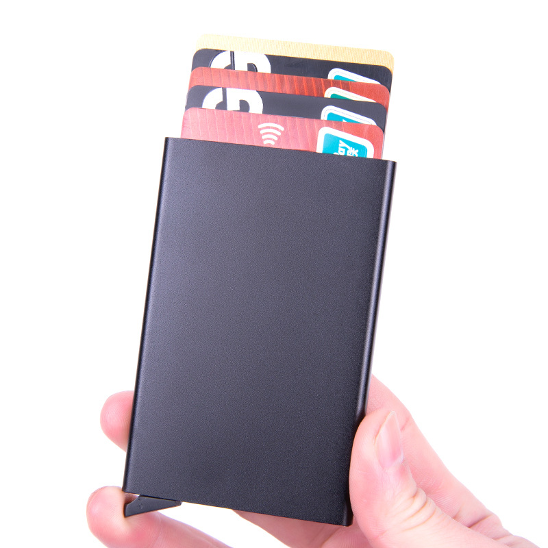 Fashion portable RFID anti-theft brush aluminum alloy card holder automatic pop-up aluminum case card holder cross-border hot metal card box