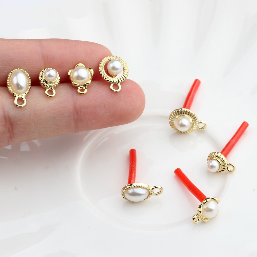 diy Ear Accessories Simple Alloy Point Pearl Geometric Round Temperament Ear Stud Pendant Earrings Hand-made Material