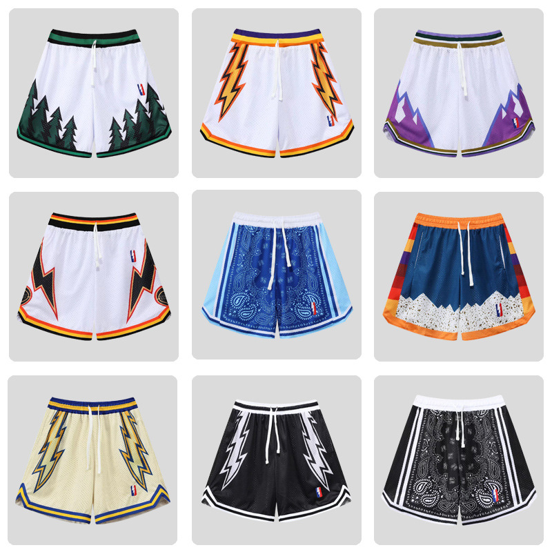 Summer Basketball Pants Men's and Women's American-style Four-point Retro Double-layer Mesh Sports Fitness Casual Breathable Shorts Without Zipper