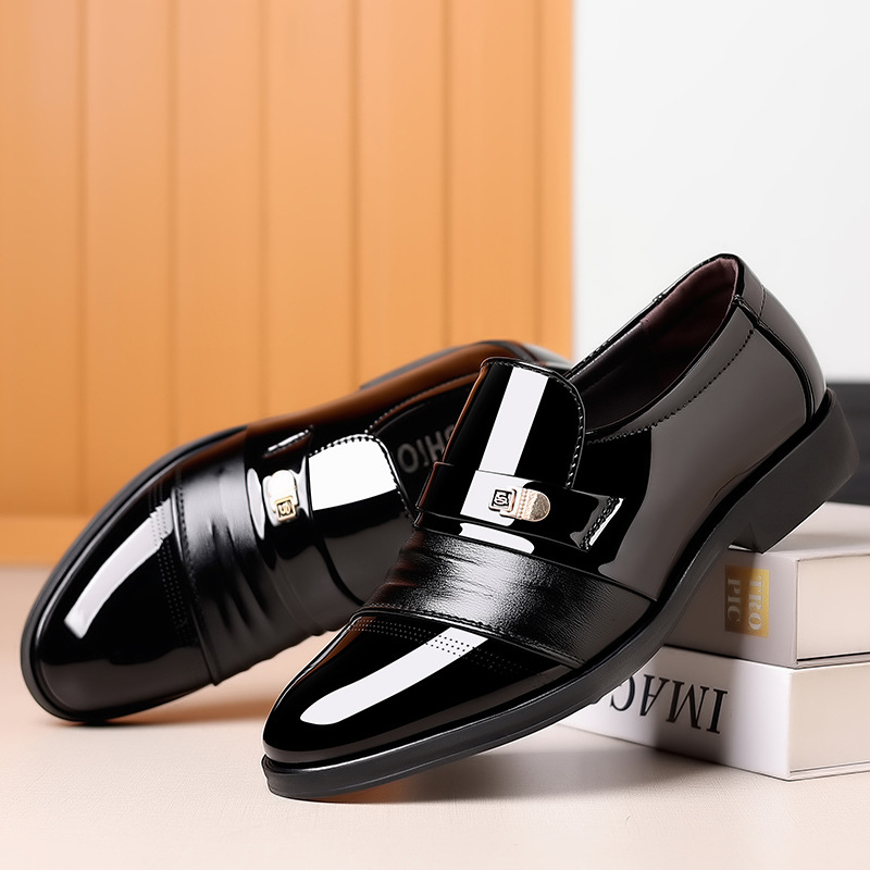 Leather Shoes Men's Summer Business Dress Large Size Black Casual Height Increasing Wedding Suit Breathable British Groom Men's Shoes