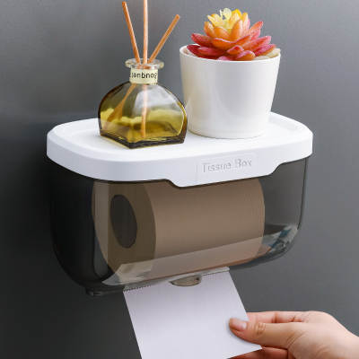 Toilet Tissue Box Punch-free Wall Hanging Household Toilet Toilet Toilet Paper Roll Holder Solid Color Waterproof Roll Paper Tube