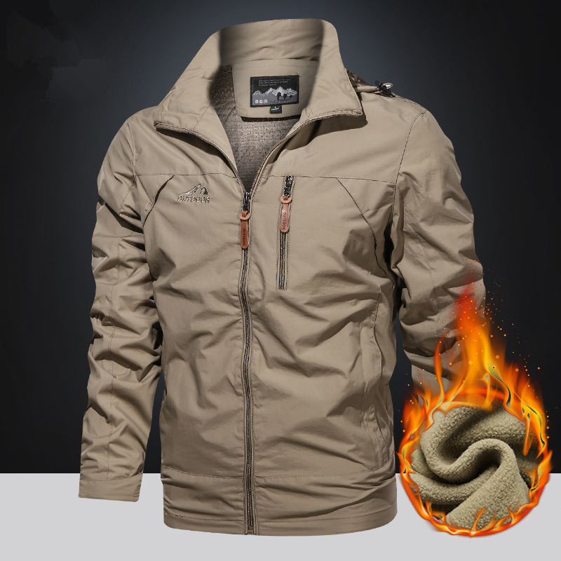 2022 new autumn and winter plus size fleece-lined jacket men's warm windproof waterproof outdoor hooded jacket men's jacket