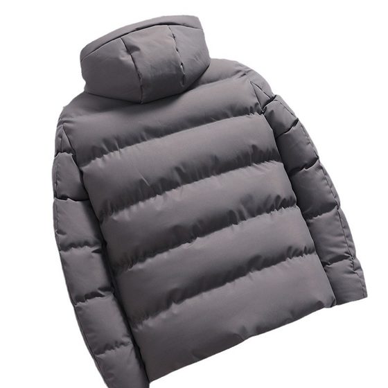 AliExpress cross-border autumn and winter cotton-padded coat men's hooded thickened cotton-padded coat solid color plus size men's casual cotton-padded jacket