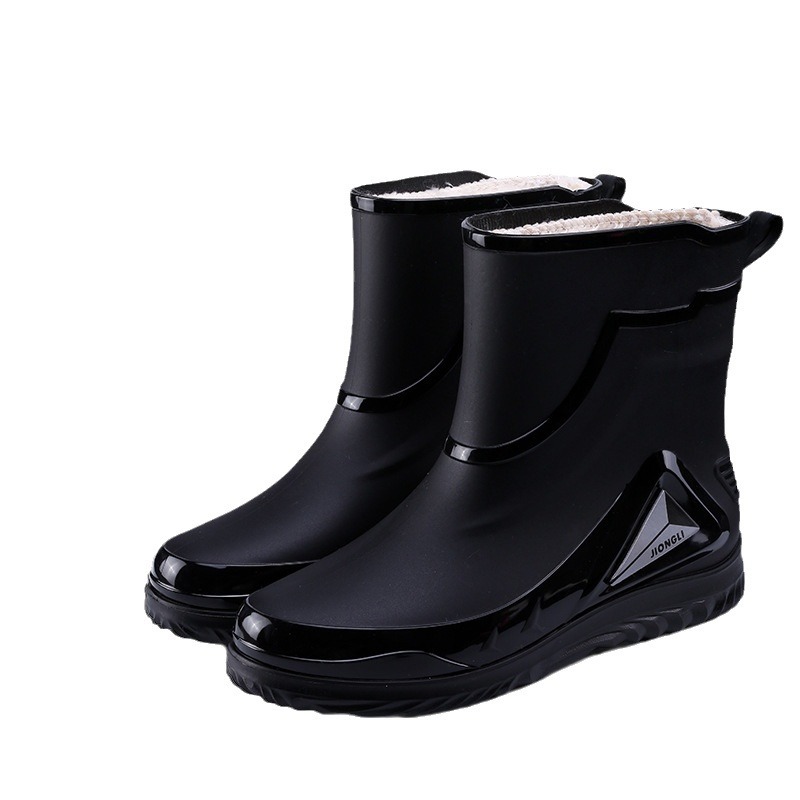 Drawstring fashion rain boots men's new short non-slip mid-calf rain boots short water shoes fleece-lined work outdoor cross-border