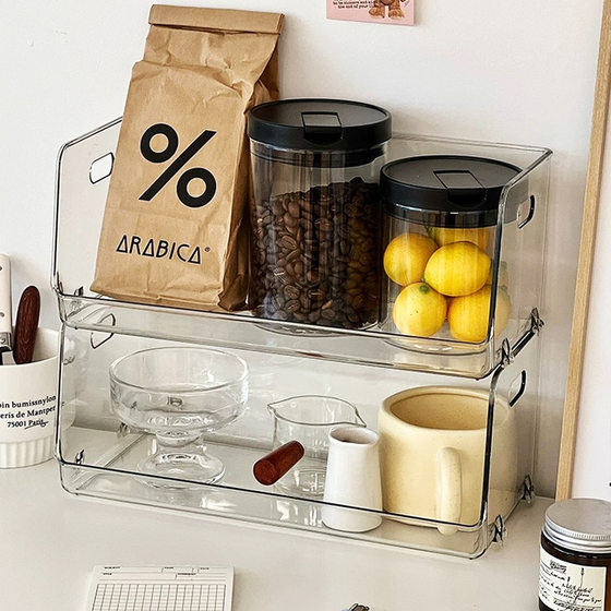 Desktop Transparent Mug Tea Cup Finishing Storage Box Stacked Coffee Snack Finishing Skin Care Shelf