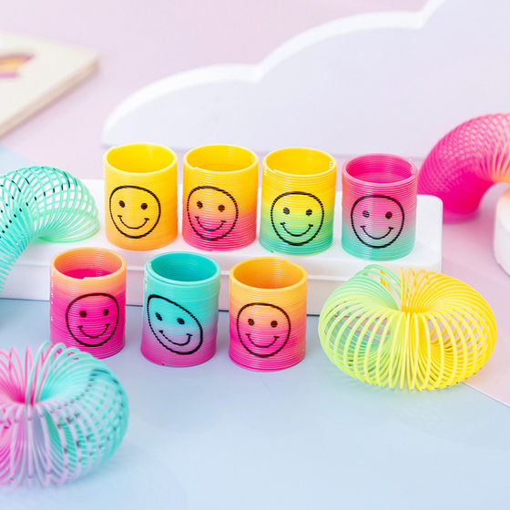 Mini smiling face rainbow ring children's cartoon spring ring folding ring magic kindergarten activities small gifts 2 yuan play
