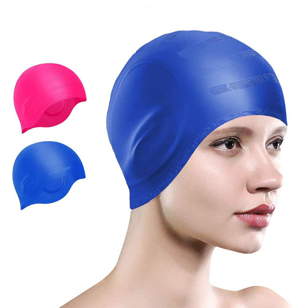 Adult children swimming cap silicone waterproof men and women water drop cap flat cap printed long hair protection large swimming cap