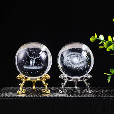 80 Crystal Ball Inner Carving Ball Glass Ball Sun Galaxy Home Crafts Ornaments Laser Carving Inner Carving Moon