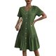 Women Button up Dress Loose Summer Cotton Linen Dress Ruffled Hem Casual Short Sleeve Dress
