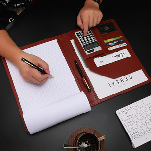 Multi-functional leather folder custom business talk single folder signing book black storage folder cross-border manager folder exhibition industry