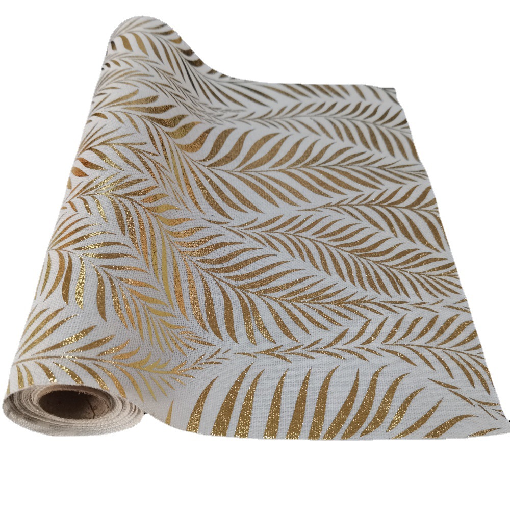 Yiwu Production Spot Bronzing Color Leaf Trimming Polyester Cotton Table Flag Holiday Dinner Banquet Christmas Decoration