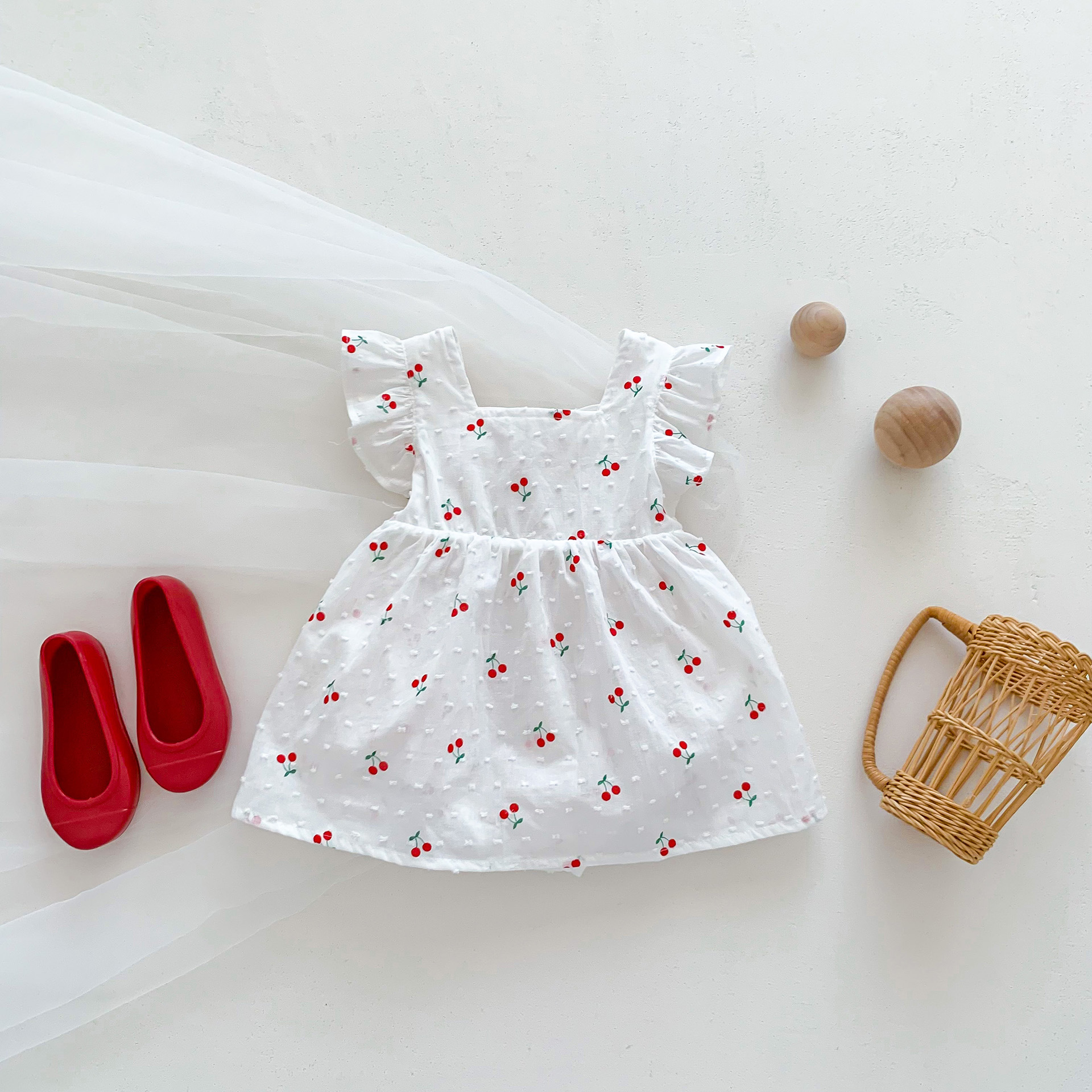 Baby Clothes Summer Thin Newborn Girl Baby Summer Clothes Bag Fart Clothes Climbing Clothes Princess Ha-Yi Cherry dress