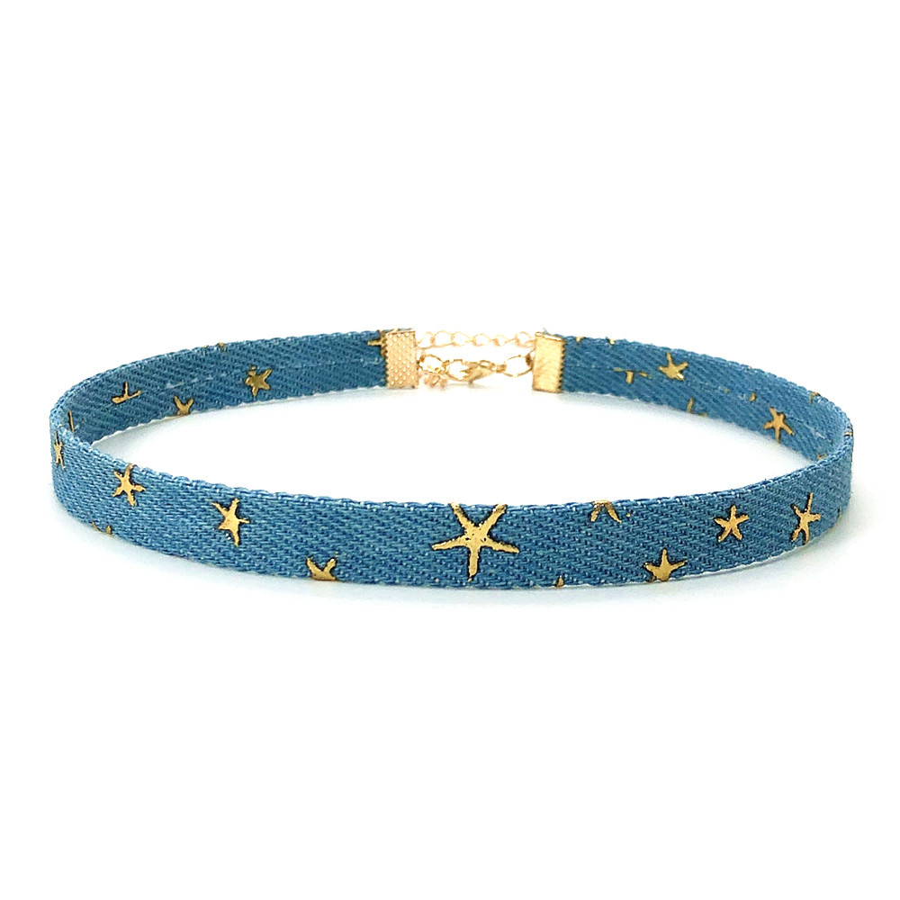 New European and American cross-border niche personalized artistic Denim fabric short chain necklace necklace Women's Mid-ancient style jewelry wholesale
