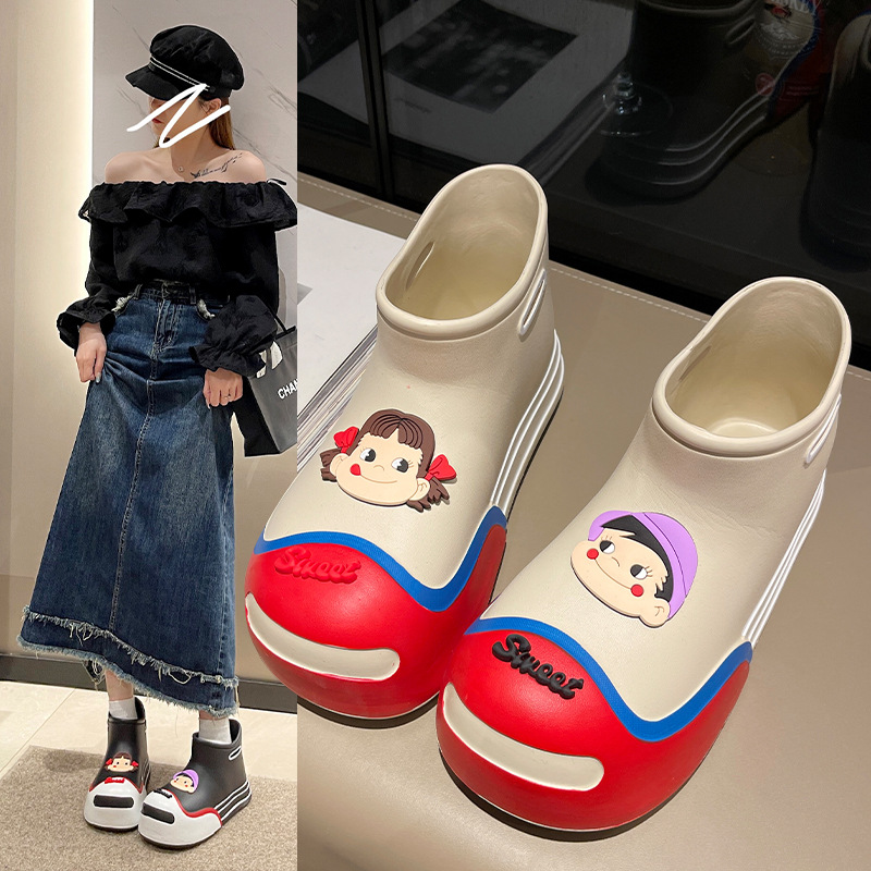 2024 Four Seasons women's rain boots Korean style thick bottom cartoon cute EVA open smile fashion parent-child short boots