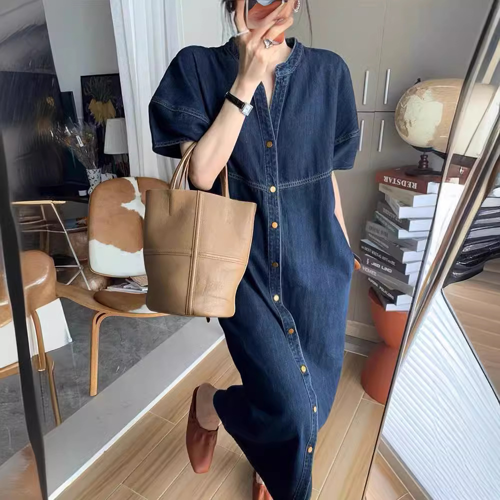 French Retro Casual Denim dress Women's Summer 2025 New Pear-shaped Body Slimming Elegant Western Style Skirt