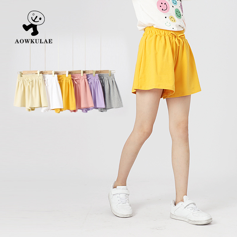 Children's Pants Summer Korean Style New Girls Casual Shorts Big Kids Bow Solid Color Pants Girls' Shorts for Hair