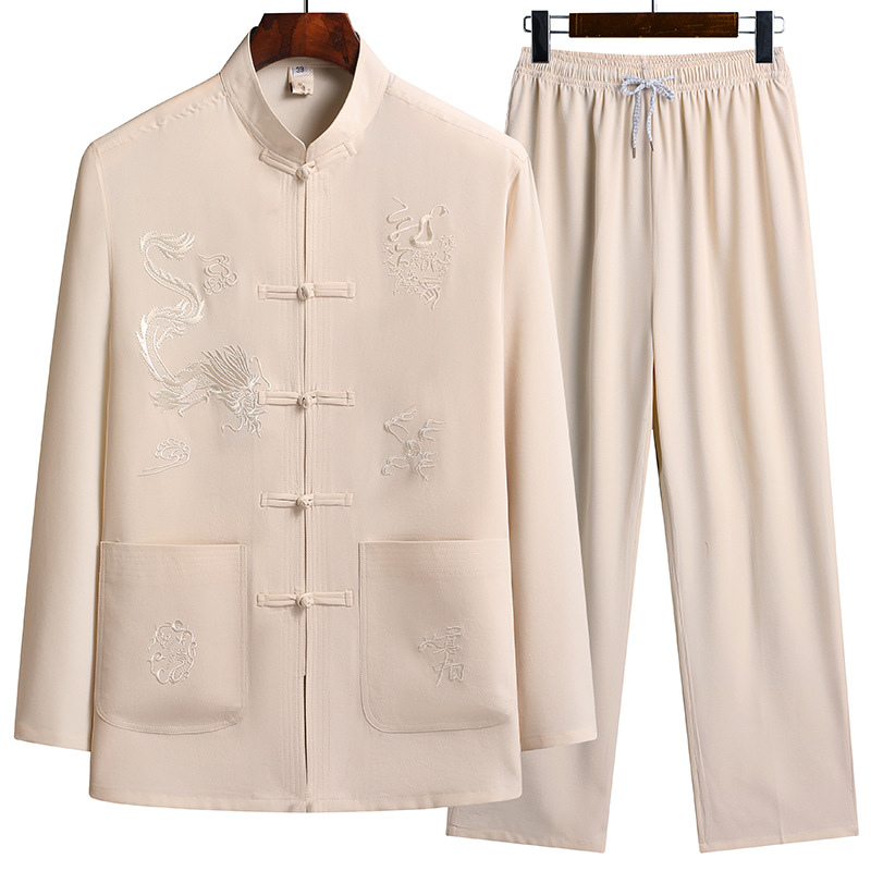 Outlet Middle-aged Dad Autumn Suit Casual Middle-aged and Elderly Tang Suit Men's Spring and Autumn Chinese Style Grandpa Long Sleeve Hanfu