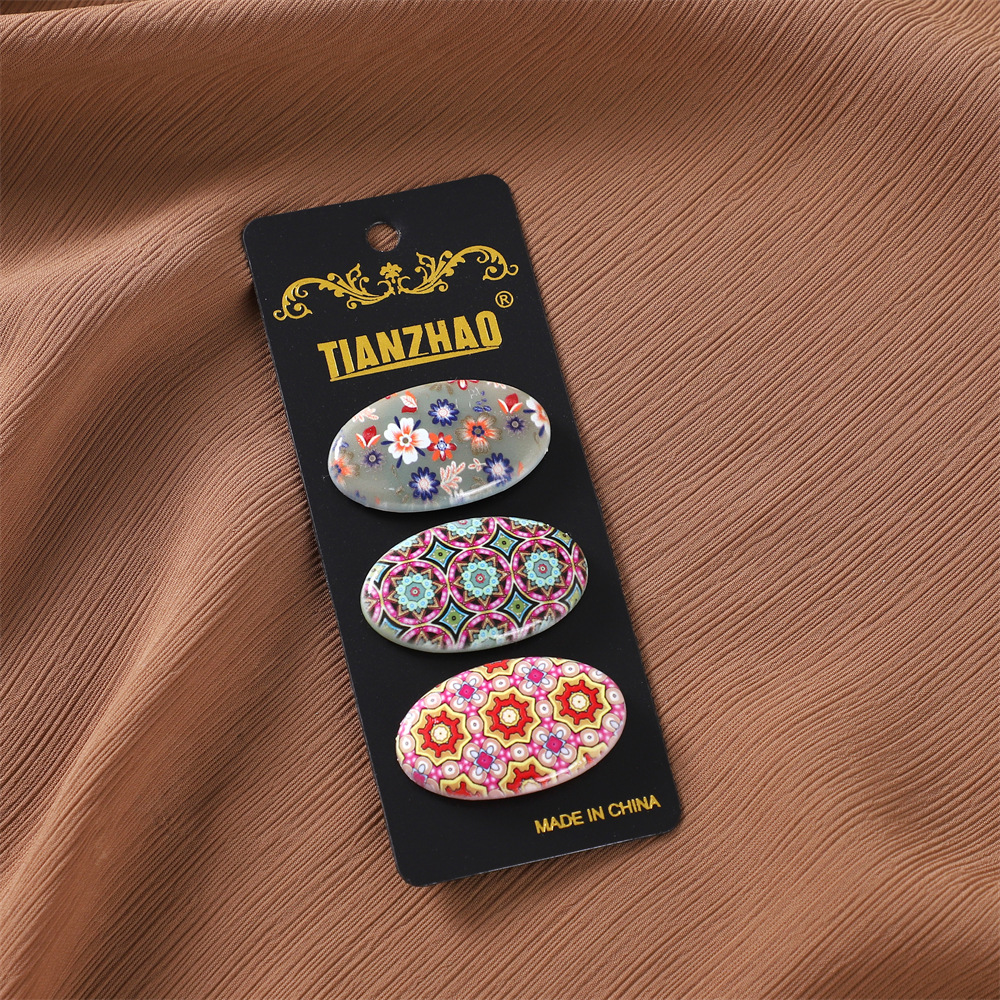 New Cross-border Cover Pin Jewelry Large Size Printed Oval Safety Pin Retail Fixed Scarf Pin Three Pack