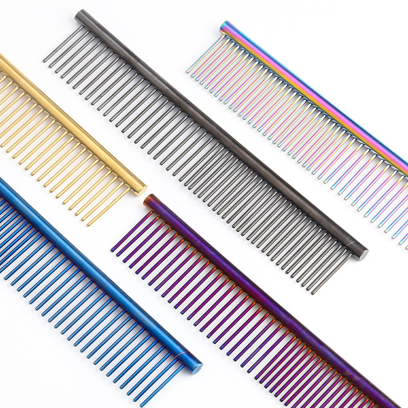 Professional pet comb stainless steel comb straight comb dog cat beauty color steel comb large dog Teddy open knot comb