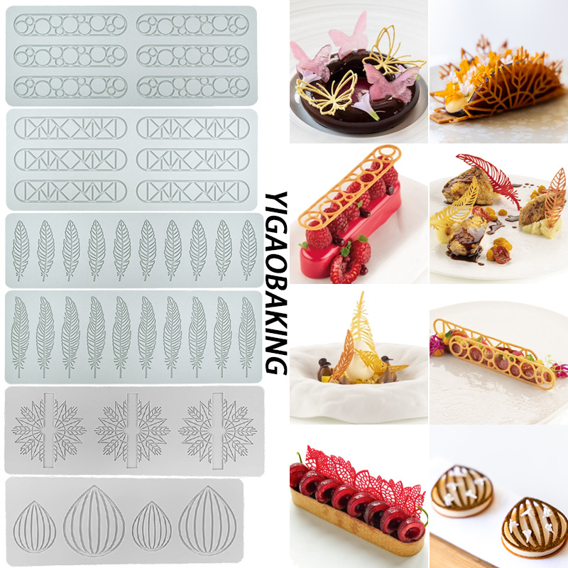 Yigao new spot feather sugar lace pad geometric Oval silicone mold Western food decorative crisp mold
