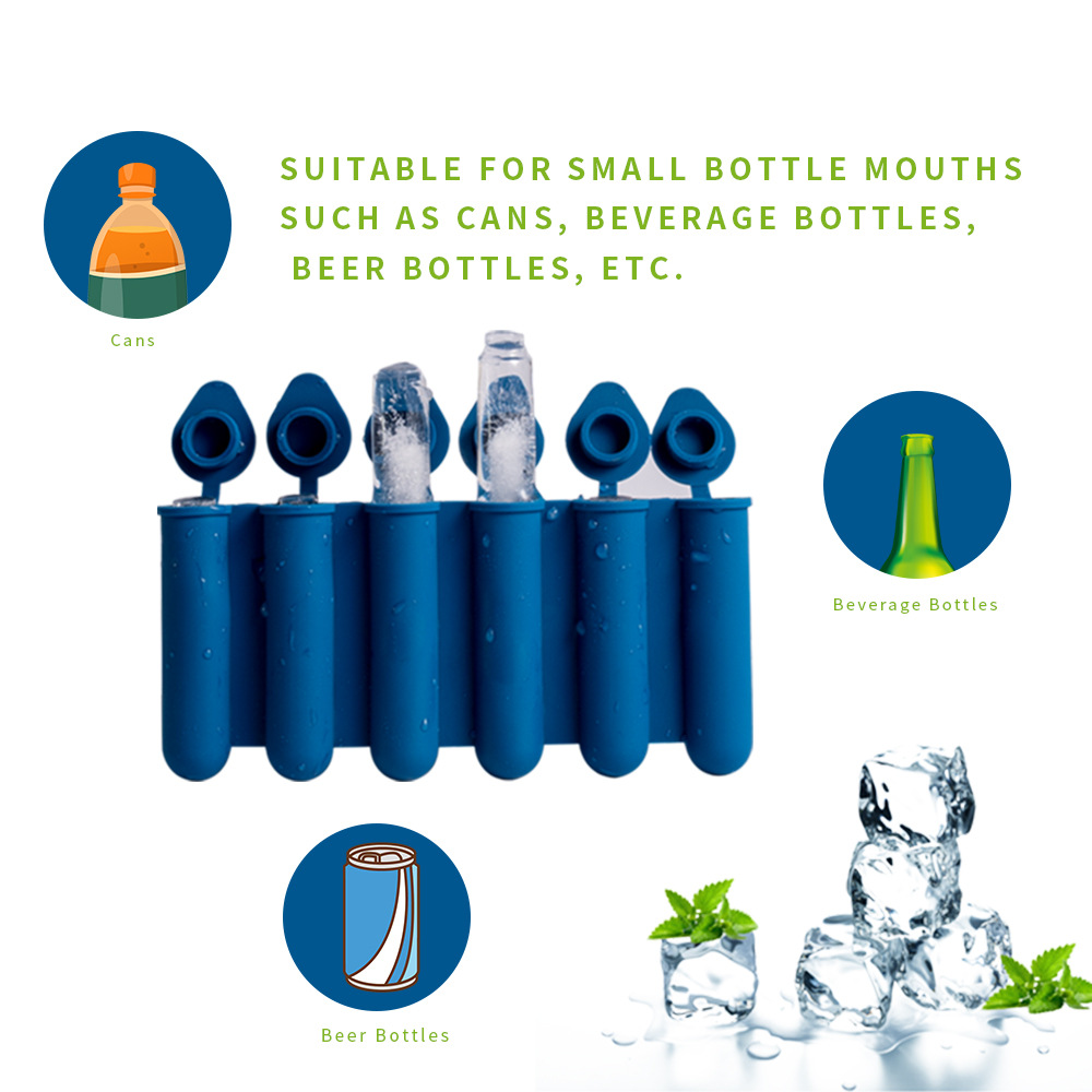 New Silicone Mini Small Ice Strip Mould Six Ice Block Mould with Lid Suitable for Filling Bottled Beverage