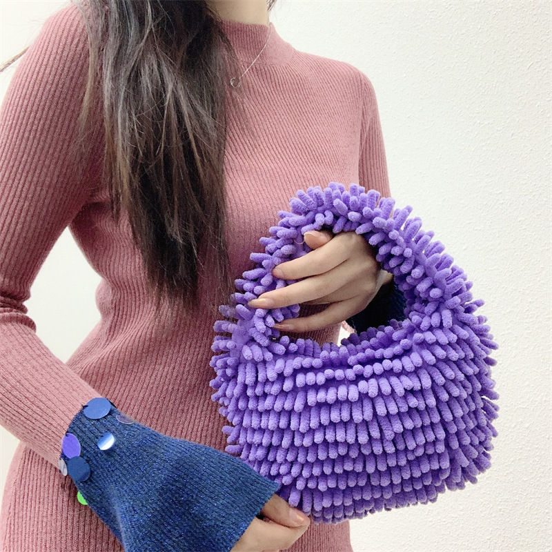 Autumn and winter New mop plush handbag candy color lunch box bag cute fashion cotton candy hand small square bag