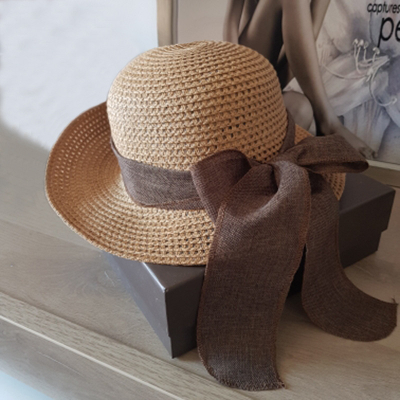 Spring and Summer Fashion Bow Beach Sun Hat Women's Foldable Basin Hat Sunscreen Straw Hat Cross Border Hat
