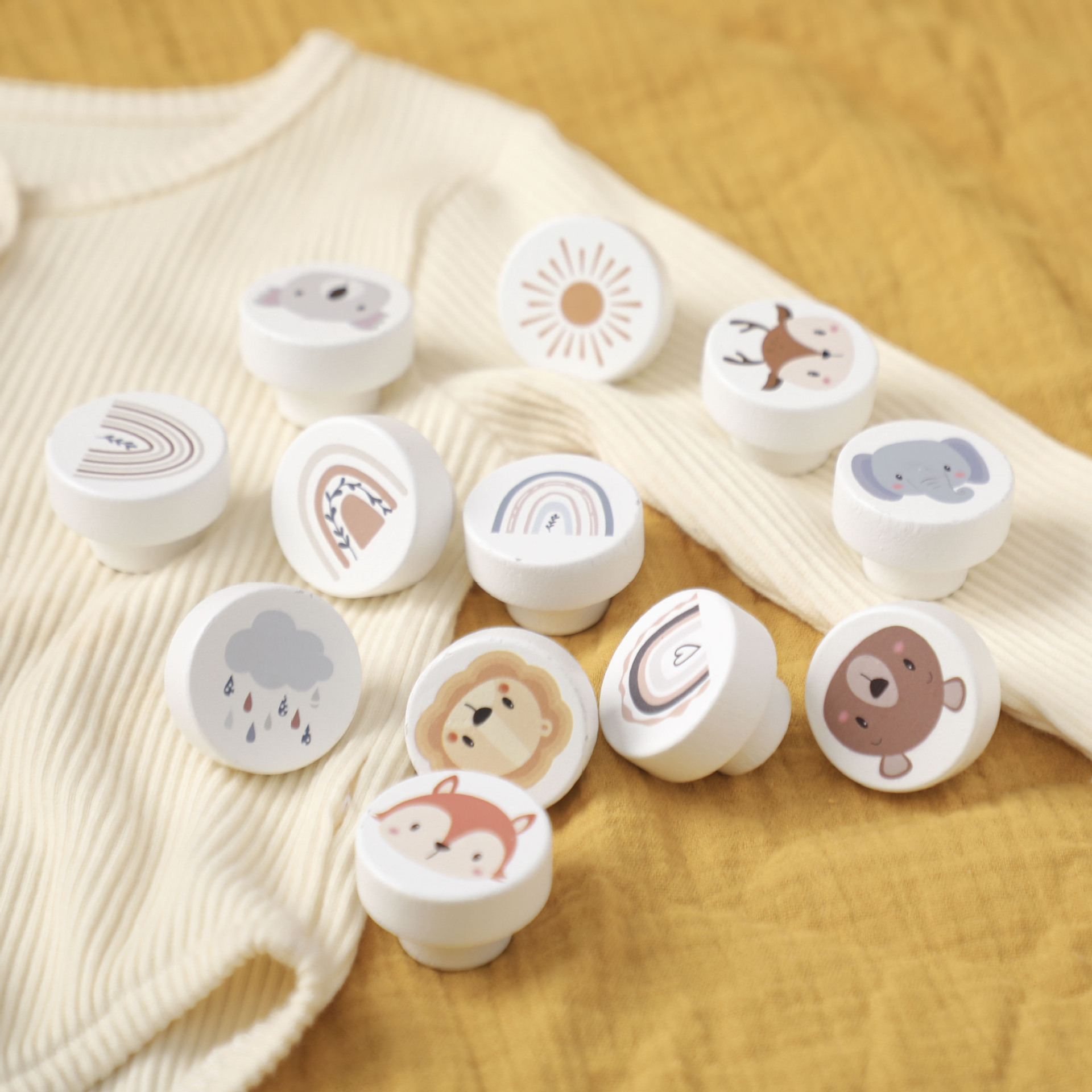 Wooden Nordic Style Cute Rainbow Animal Shape Round Drawer Knob Multifunctional Furniture Drawer Handles Knob