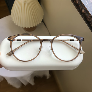 Warm Tea Glasses for Myopia Women with Super Light Anti-Blue Light Plain Face Round Face Eye Frame Korean Style Small Face