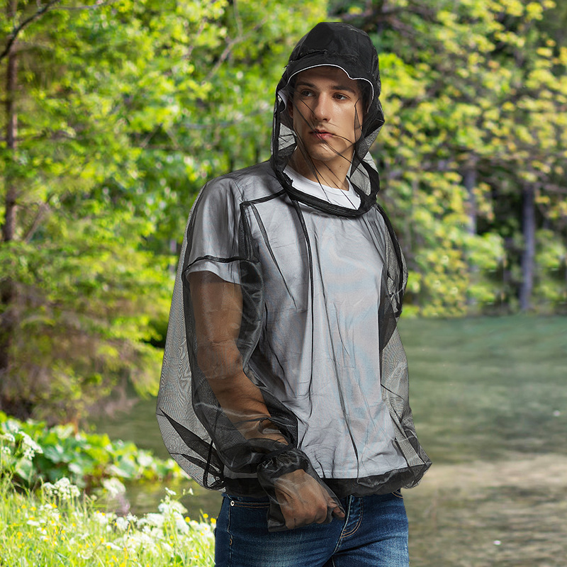 Camping Adventure Anti-mosquito Jacket Summer Fishing Clothes Breathable Hooded Mesh Top Set with Gloves