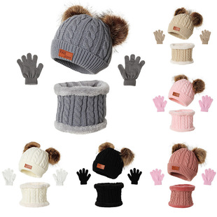 Cross-border new European and American children's hat scarf gloves three-piece autumn and winter new warm baby hat wholesale