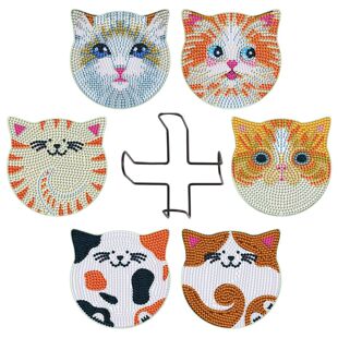 5d Diamond painting coaster Mandala Cat diy single-sided rhinestone acrylic 6-piece set with shelf color box
