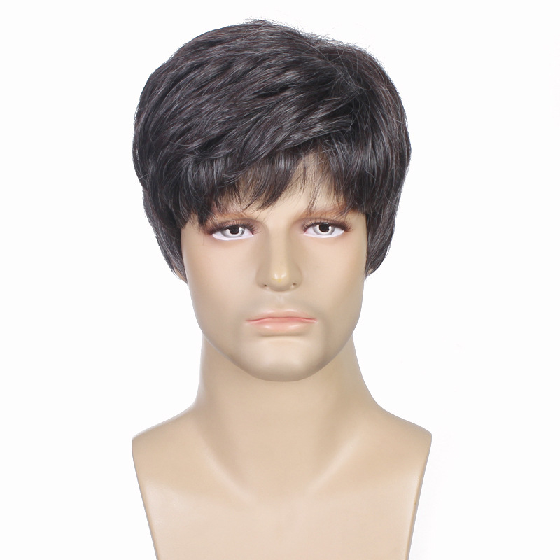  cross-border new European and American wig men's wig fluffy short hair mechanism chemical fiber wig headgear