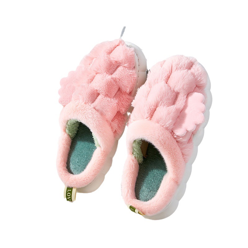New small wings cotton slippers on excrement feeling turtle fluffy wool slippers large white bottom wholesale soft home ladies