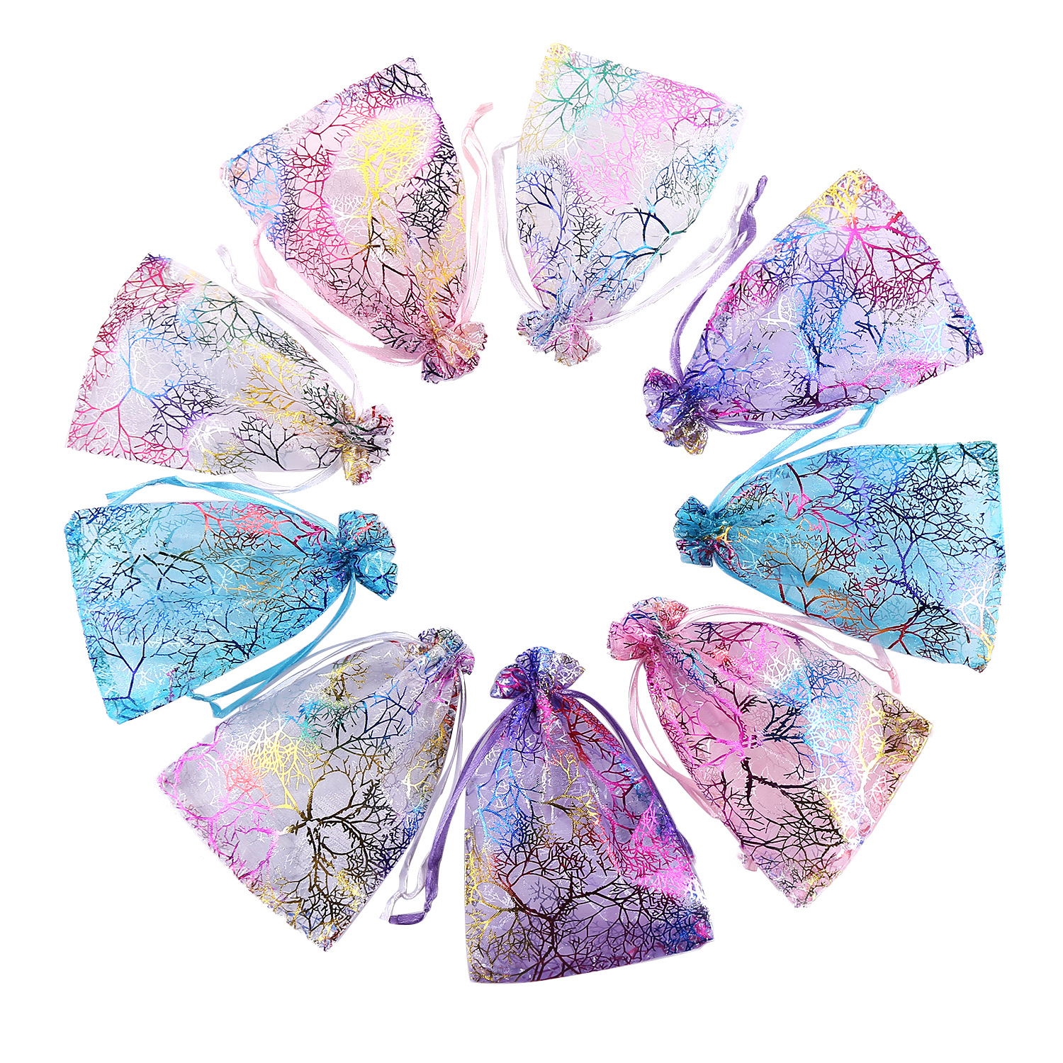 Factory in stock gilding colorful coral yarn bag drawstring drawstring mesh bag jewelry packaging candy bag wholesale
