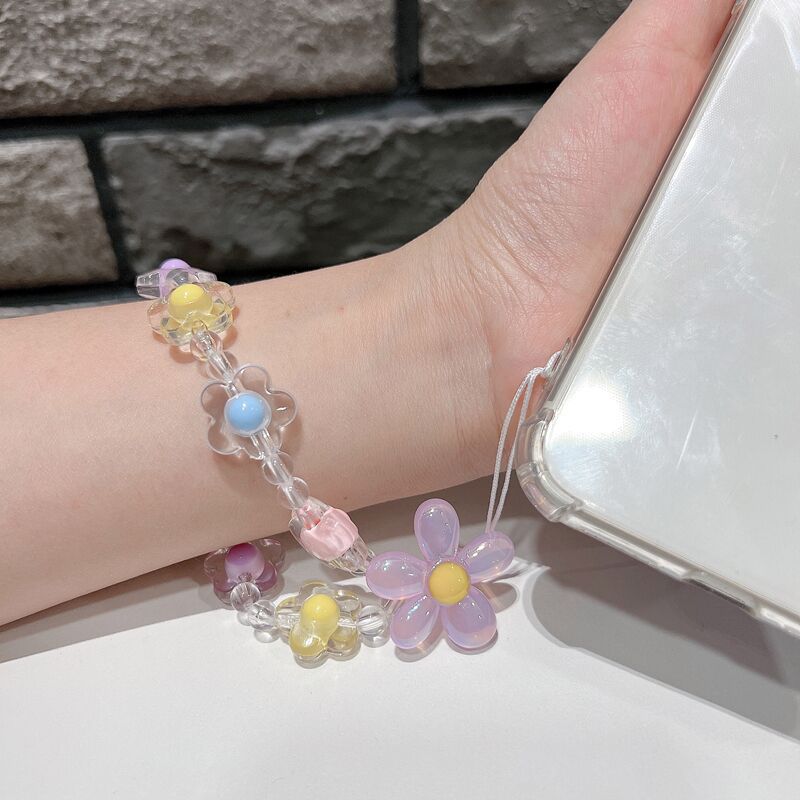 Factory in stock mobile phone lanyard wholesale small flower short bead lanyard wrist beaded phone case hanging hand
