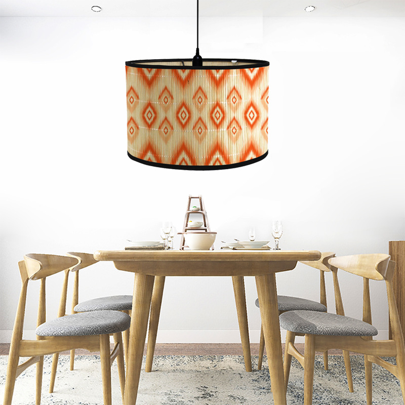 Bamboo products lampshade E27 lamp holder lamp accessories European drum type printed lampshade chandelier floor lamp hood