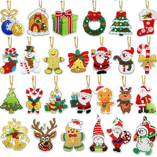 New Christmas diamond painting key chain cartoon 5D holiday decorative painting children's educational DIY toy pendant