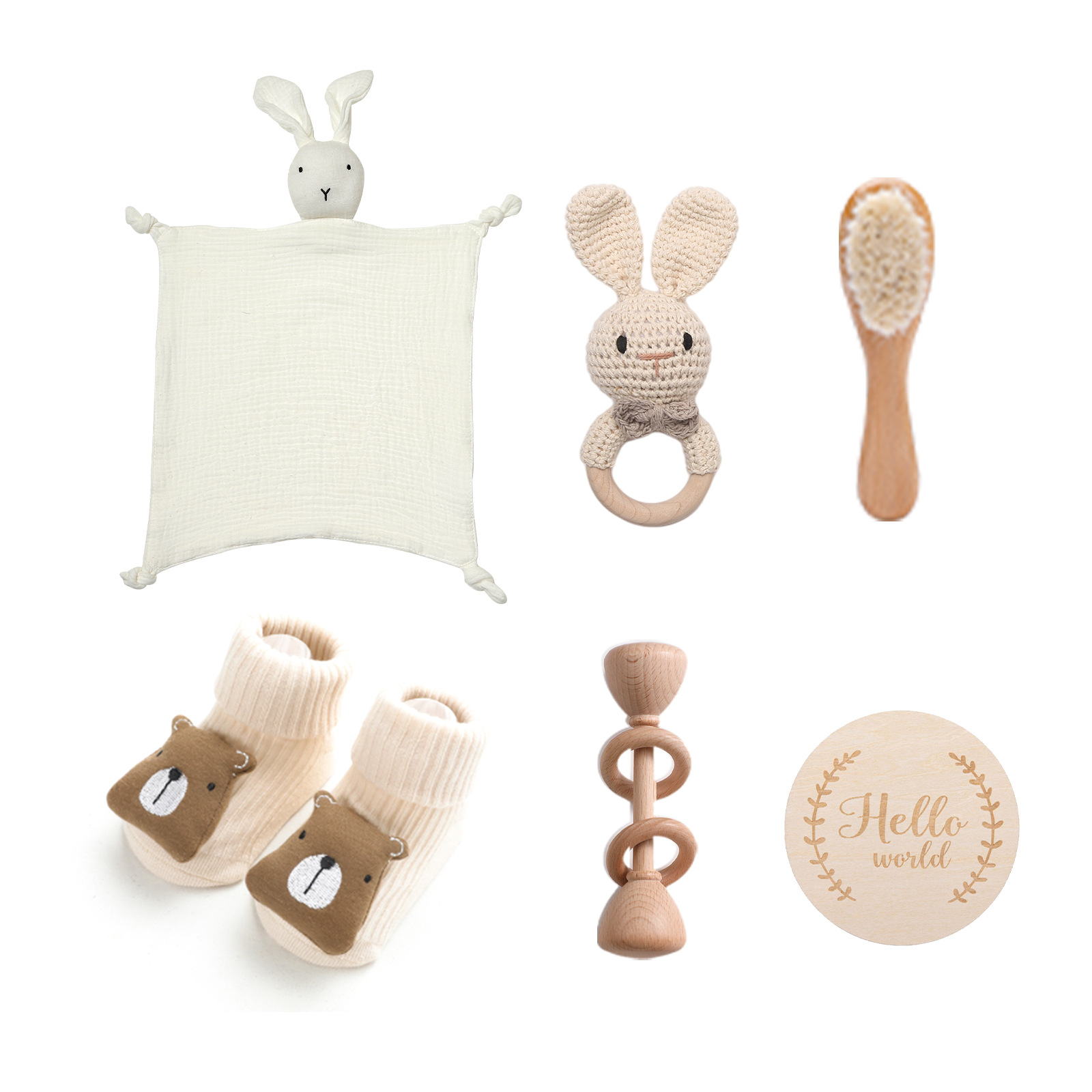 Newborn Infant Pacifying Rattle Rabbit Head Bath Towel Milestone Gift Box suit Crochet Rattle Socks Accompanying Gift