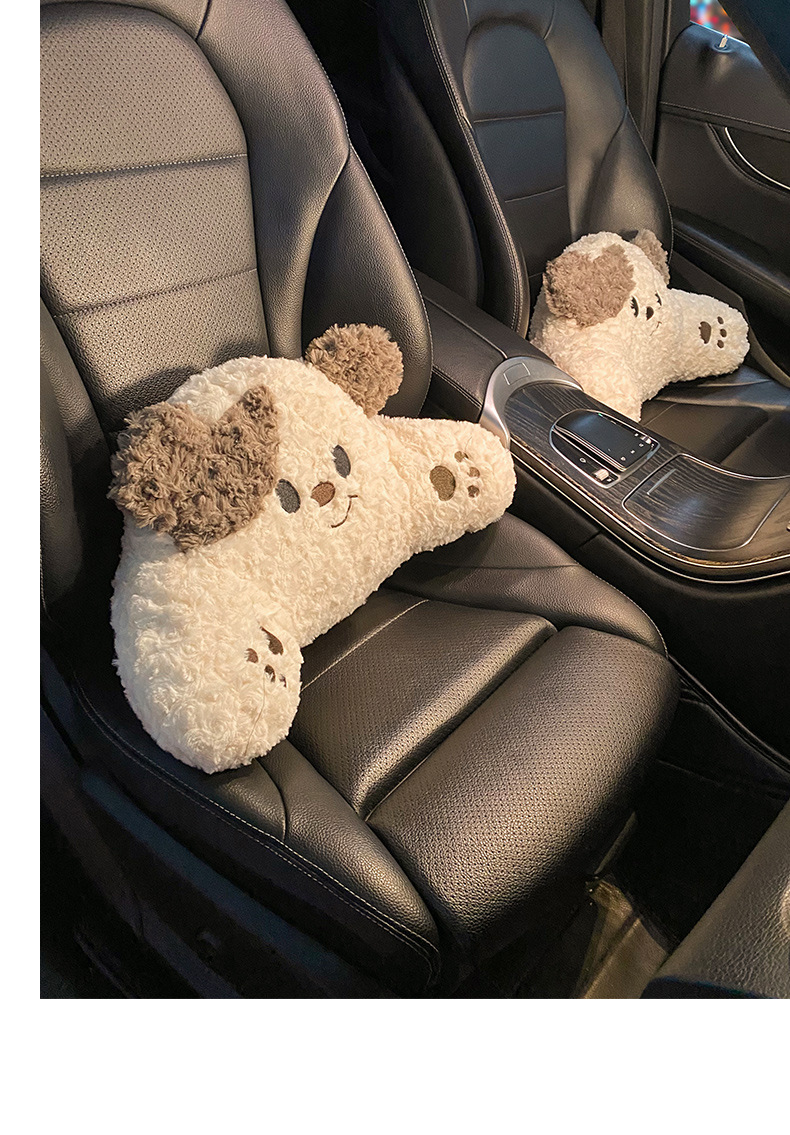 Almohada para el cuello y el reposacabezas del automóvil, un par de almohadas para conductora femenina, linda almohada para el automóvil con forma de cachorro, almohada para el cuello y la cintura del asiento del automóvil_voghion.com