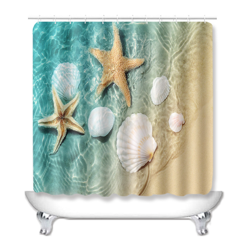 Factory direct shell waterproof shower curtain mat bathroom four-piece cross-border AliExpress Amazon a minimum order 03