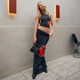 European and American Style 2023 Spring and Summer New Women's Fashion Sleeveless Printed T-shirt Slim Fit Sheath Split Skirt Set