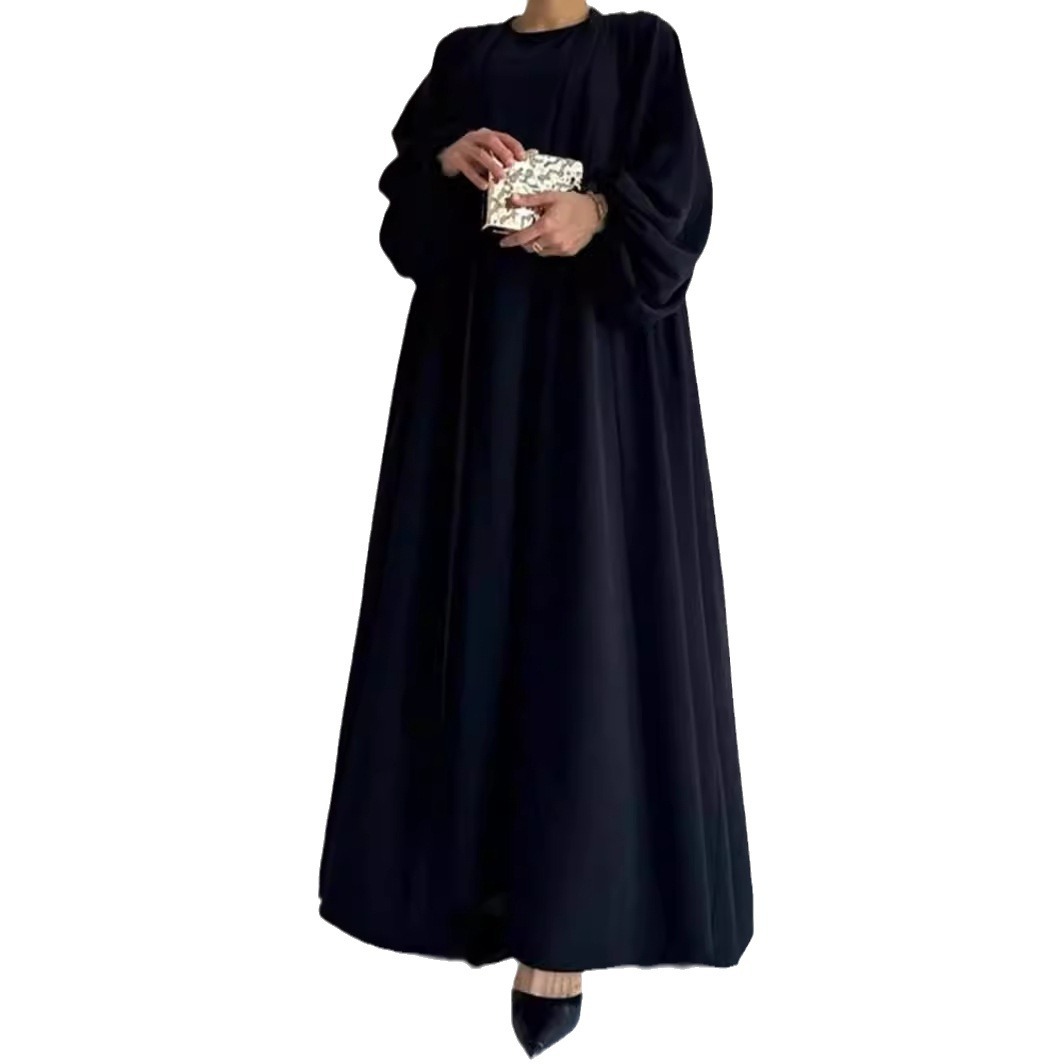 Middle East Abaya suit dress Muslim Women's Strap Waist Loose Coat Long Robe MSL39